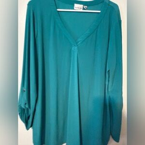 Kim Rogers Aqua V-Neck Blouse
